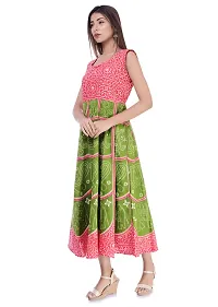 ART WORLD Women's cotton Rajasthani jaipuri traditional floral printed long midi one piece dress (Green 2)-thumb1