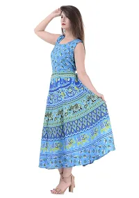 ART WORLD Women's Cotton Rajasthani Jaipuri Traditional Floral Printed Long midi one Piece Dress (Blue) (Blue)-thumb1