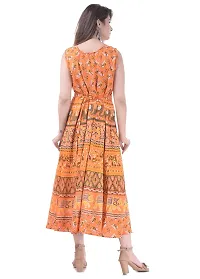 ART WORLD Women's Cotton Rajasthani Jaipuri Traditional Floral Printed Long midi one Piece Dress (Blue) (Orange)-thumb3