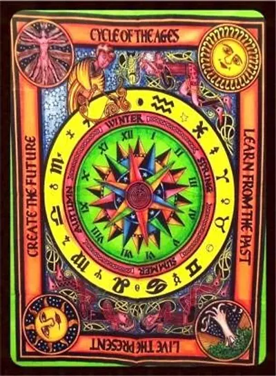 Raj Handicrafts Wall Hanging Yellow Horoscope Zodiac Tapestry Hippie Bedding Astrology Tapestry Multi Color Indian Mandala Wall Art Hippie Wall Tapestry (Multi Color Brush, Twin (54x84 Inches))