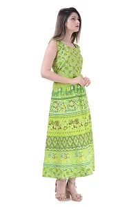 ART WORLD Women's Cotton Rajasthani Jaipuri Traditional Floral Printed Long midi one Piece Dress (Blue) (Green)-thumb1