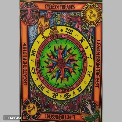 Raj Handicrafts Wall Hanging Yellow Horoscope Zodiac Tapestry Hippie Bedding Astrology Tapestry Multi Color Indian Mandala Wall Art Hippie Wall Tapestry (Multi Color Brush, Twin (54x84 Inches))-thumb3