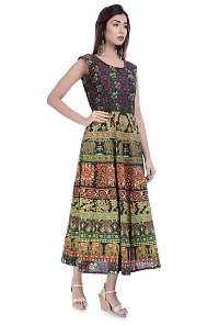 ART WORLD Women's Cotton Rajasthani Jaipuri Floral Printed Long midi one Piece Dress (Green)-thumb1