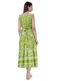 ART WORLD Women's Cotton Rajasthani Jaipuri Traditional Floral Printed Long midi one Piece Dress (Green)-thumb2