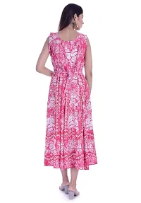 ART WORLD Women's Cotton Rajasthani Jaipuri Traditional Floral Printed Long midi one Piece Dress (Pink)-thumb1