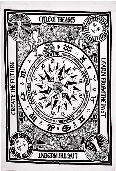 ART WORLD Wall Hanging Horoscope Zodiac Tapestry Hippie Bedding Astrology Tapestry Indian Mandala Wall Art Hippie Wall Tapestry (Black and White, Poster (30x40 Inches))