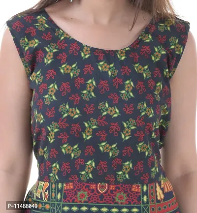 ART WORLD Women's Cotton Rajasthani Jaipuri Traditional Floral Printed Long midi one Piece Dress (Green)-thumb4