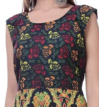 ART WORLD Women's Cotton Rajasthani Jaipuri Floral Printed Long midi one Piece Dress (Green)-thumb3