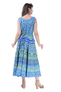 ART WORLD Women's Cotton Rajasthani Jaipuri Traditional Floral Printed Long midi one Piece Dress (Blue) (Blue)-thumb3