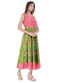 ART WORLD Women's cotton Rajasthani jaipuri traditional floral printed long midi one piece dress (Green 2)-thumb2