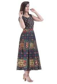 ART WORLD Women's Cotton Rajasthani Jaipuri Traditional Floral Printed Long midi one Piece Dress (Green)-thumb2