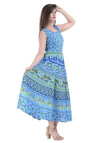 ART WORLD Women's Cotton Rajasthani Jaipuri Traditional Floral Printed Long midi one Piece Dress (Blue) (Blue)-thumb2