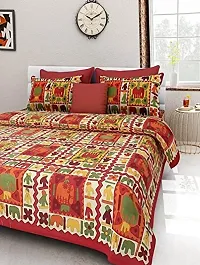 ART WORLD King Size Double Bed Sheet with Pillow Covers Pure Cotton Rajasthani Jaipuri Traditional Printed Bedcover (Maroon, King)-thumb3