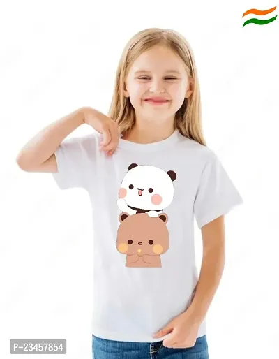 Elegant White Cotton Printed T-Shirts For Girls-thumb0