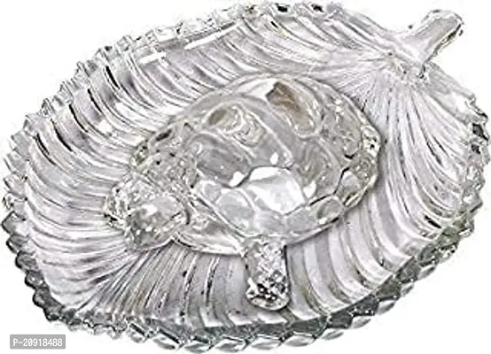 Kosh Vastu/Fengshui Large Size Crystal Tortoise with Leaf Plate Beautiful Feng Shui with Good Luck/Glass Turtle Tortoise with Leaf Plate Home Decor (Tortoise with Leaf Plate)