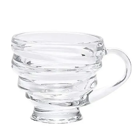 Kosh - Fashioned Zigzag Modern Elegant Fancy Stylish Premium Crystal Glass Lead-Free Cute Spiral Design Coffee and Green Tea Cups Mugs (120 ml, Clear) 6- Pc