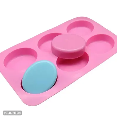 Kosh Easy Release Reusable Flexible Silicone 6 Cavity Oval Shape Tray for Soaps, Chocolates, Jelly, Desserts Candle Chocolate Mould Maker for Kitchen, Bar, Party ( Multi-Color, Pack of 1) (Oval Shape Soap Mould)-thumb0