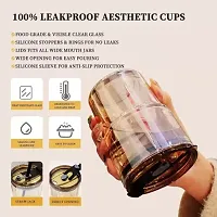 Mug with Straw and lid Coffee Cup Sipper Glass with Straw Mug with Straw Glass Water/Juice Glass  (450 ml, Glass, Multicolor) (Pack of 1, Clear)-thumb2