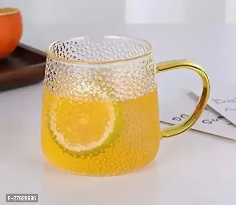 Tea and Coffee Cup Glass, Used for Tea, Coffee, Green Tea, Lemon Cup with Handle Golden ( 410ml, Set of 1 ) Glass Coffee Mug  (410 ml)
