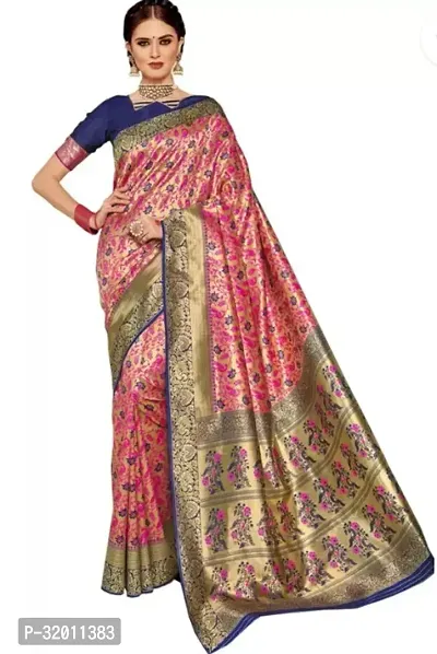 Stylish Silk Blend Pink Solid Saree with Blouse piece-thumb0