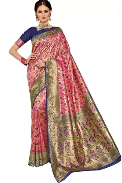 VASTRAM FABRICS || Women's Banarasi Silk Banarasi Saree with Unstitched Blouse Piece {Green }