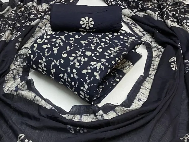 Classic Art Silk Printed Dress Material With Cotton Dupatta