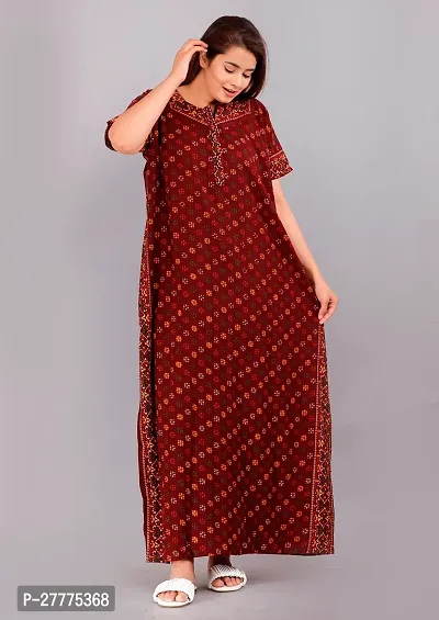 Stylish Brown Cotton Printed Nighty For Women-thumb0