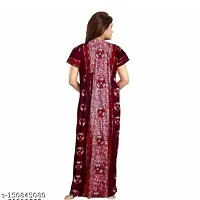 Elegant Maroon Cotton Printed Nighty For Women-thumb1