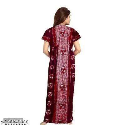 Elegant Maroon Cotton Printed Nighty For Women-thumb2