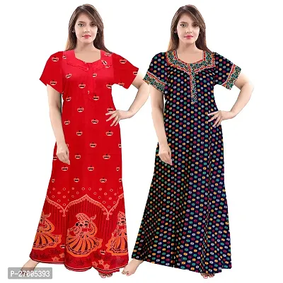 Comfortable Multicoloured Printed Nighty For Women Pack Of 2-thumb0