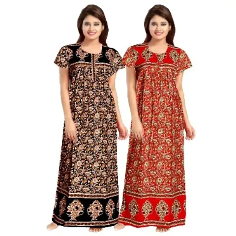 Pack Of2 Jaipuri Cotton Printed Nighty/Night Gown
