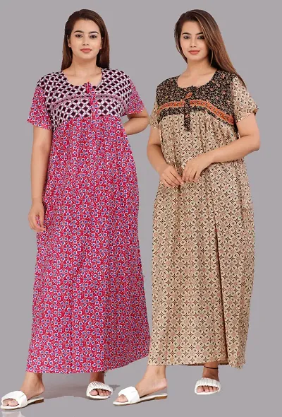 Pack Of 2 Cotton Nighty Combo For Women