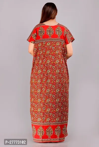 Elegant Red Cotton Printed Nighty For Women-thumb2