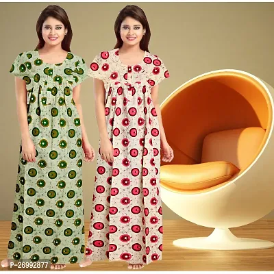 Stylish Multicoloured Cotton Printed Nighty For Women Pack Of 2-thumb0