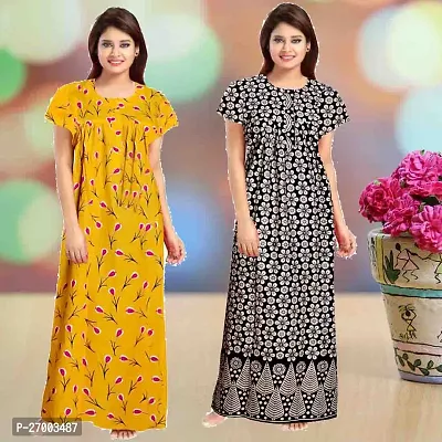 Elegant Multicoloured Cotton Printed Nighty For Women Combo Pack Of 2