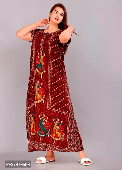 Stylish Maroon Cotton Printed Nighty For Women-thumb0