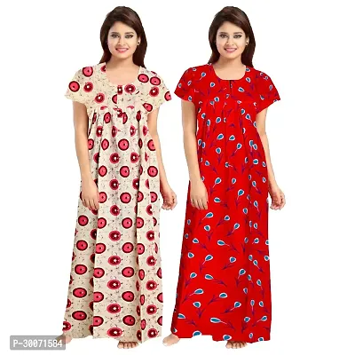 Elegant Multicoloured Cotton Printed Nighty For Women Combo Pack Of 2