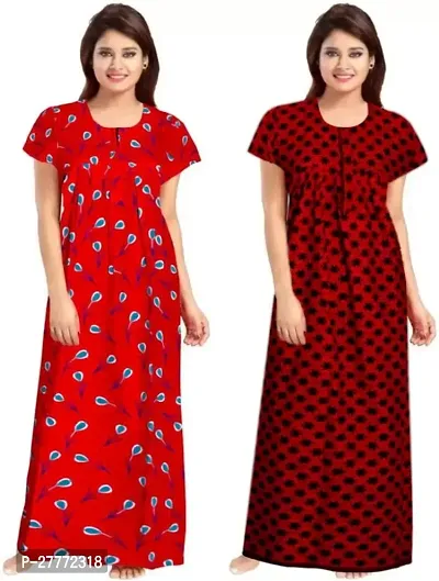 Elegant Multicoloured Cotton Printed Nighty For Women Pack Of 2-thumb2