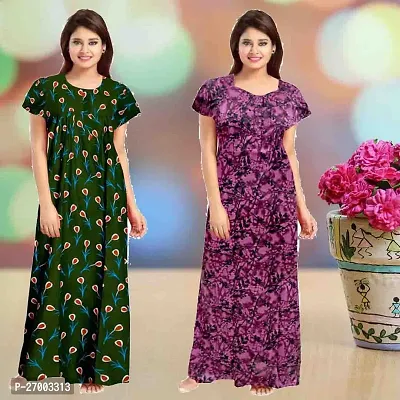 Elegant Multicoloured Cotton Printed Nighty For Women Combo Pack Of 2