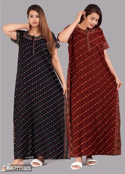 Stylish Multicoloured Cotton Nighty For Women Pack Of 2-thumb0