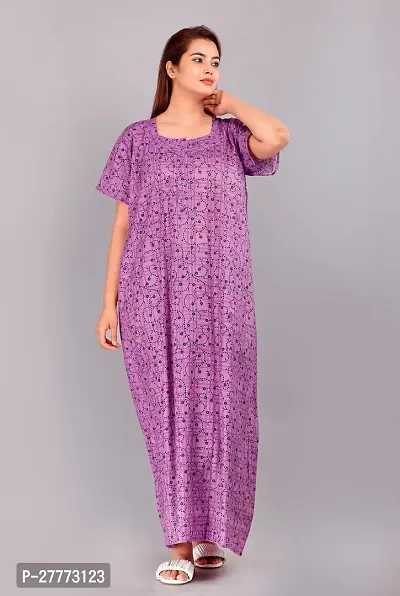 Elegant Purple Cotton Printed Nighty For Women-thumb0