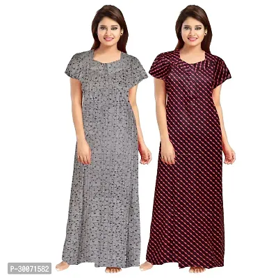 Elegant Multicoloured Cotton Printed Nighty For Women Combo Pack Of 2