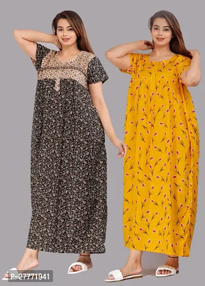 Stylish Multicoloured Cotton Nighty For Women Pack Of 2