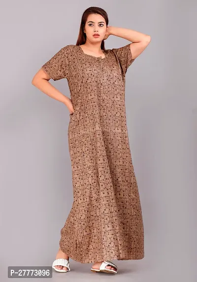 Elegant Brown Cotton Printed Nighty For Women-thumb0