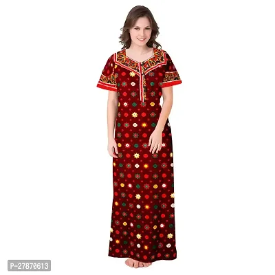 Stylish Maroon Cotton Printed Nighty For Women-thumb0