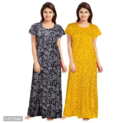 Elegant Multicoloured Cotton Printed Nighty For Women Pack Of 2