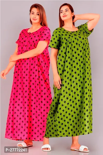 Stylish Multicoloured Cotton Nighty For Women Pack Of 2-thumb0