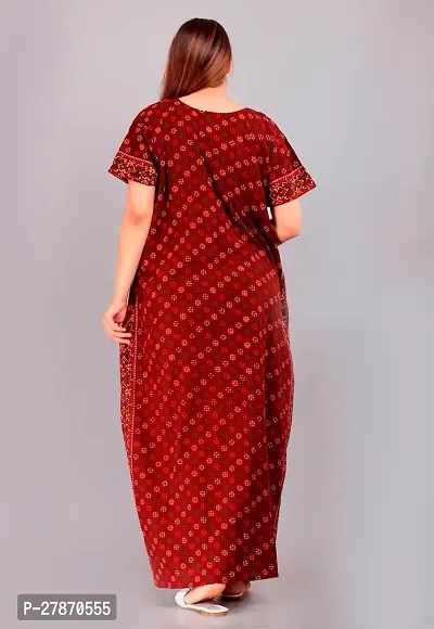 Stylish Maroon Cotton Printed Nighty For Women-thumb2