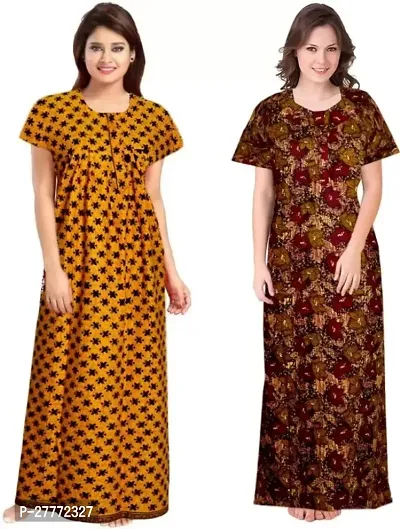 Elegant Multicoloured Cotton Printed Nighty For Women Pack Of 2