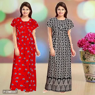 Elegant Multicoloured Cotton Printed Nighty For Women Combo Pack Of 2-thumb0